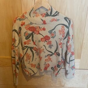 LC Lauren Conrad Cream Floral Turtleneck Cropped Sweater with Coral Blooms